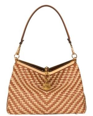 Etro Medium Woven Leather And Raffia Vela Bag - Brown