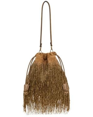 Etro Small Suede Kalispera Bag With Bead Fringes - Metallic