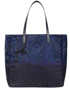Etro Unfold Me Nylon Tote Bag With Degradé Arnica Motif - Blue