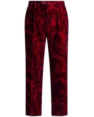 Etro Velvet Pants With Print - Red