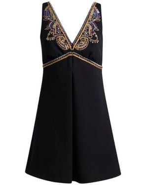 Etro Wool Mini Dress With Paisley Foliage Embroidery - Black