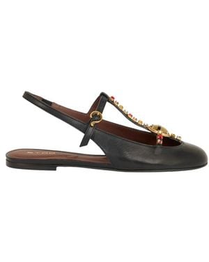 Etro Low Leather Slingbacks With Rhinestones - Black