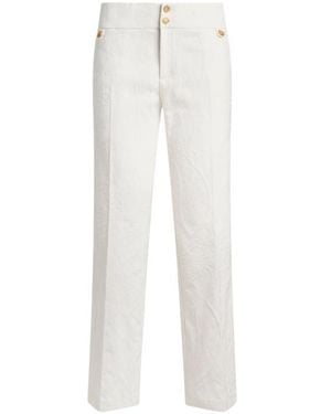 Etro Flared Cotton-Blend Jacquard Trousers With Paisley Foliage Motif - White