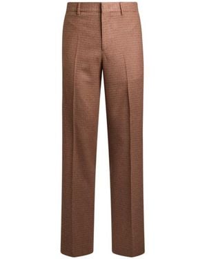 Etro Straight-Leg Wool And Cashmere Pants With Feathers And Micro Houndstooth Pattern - Brown