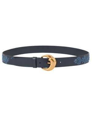 Etro Leather Belt With Embroidered Motif - Blue