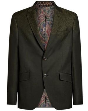 Etro Single-Breasted Wool Jacket With Placed Print - Black