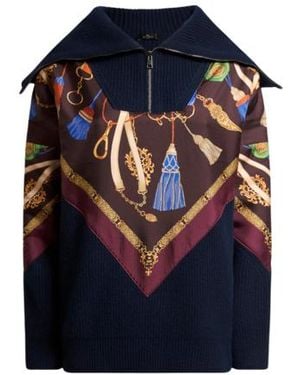 Etro Wool And Cashmere Jumper With Zip And Silk Insert - Blue