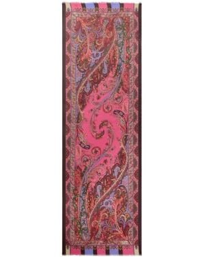 Etro Écharpe En Soie À Ramages, Femme - Rouge
