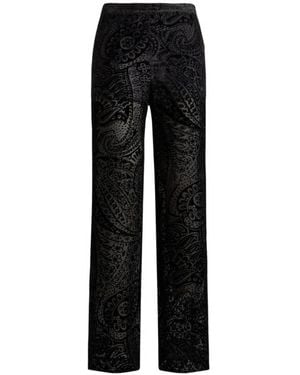 Etro Burnout Velvet Palazzo Trousers With Floral Paisley Motif - Black