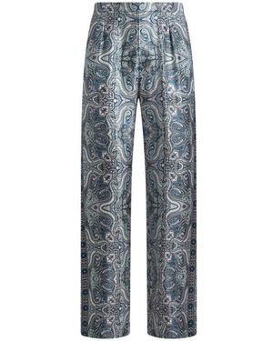 Etro Silk Trousers Jacket With Placed Pocket-Square Paisley Print - Blue
