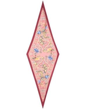 Etro Diamond-Shaped Silk Scarf With Floral Paisley Motif - Pink