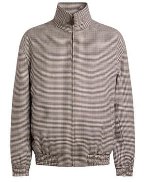 Etro Blouson À Col Montant En Laine Stretch À Motif Vichy, Homme, Taille - Gris