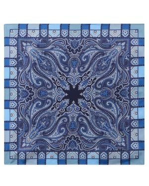 Etro Silk Pocket Square With Paisley And Medallion Motif - Blue