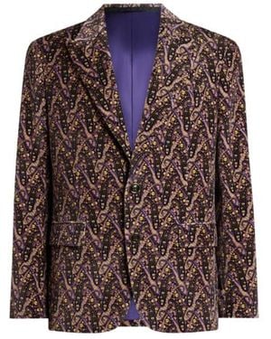 Etro Single-Breasted Cotton Velvet Jacket With Floral Paisley Motif - Brown