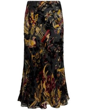 Etro Silk-Blend Burnout Velvet Midi Skirt With Flower And Animal Motif - Black