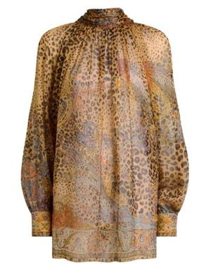 Etro Silk Blouse With Silk Scarf And Paisley And Animal Motif - Brown