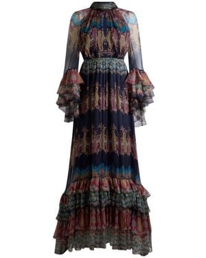 Etro Long Silk Dress With Placed Print - Black