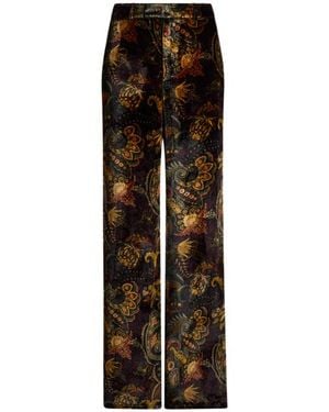 Etro Velvet Pants With Floral Paisley Motif - Brown