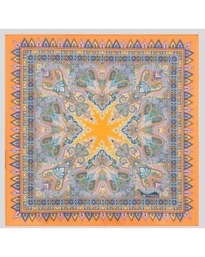 Etro Silk Pocket Square With Floral Paisley Motif - Orange
