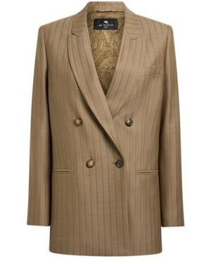 Etro Veste Croisée En Jacquard De Laine À Rayures, Femme, Taille - Neutre