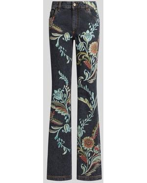 Etro Flared Jeans With Daffodil Print - Black