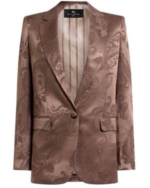 Etro Jacquard Single-Breasted Jacket With Floral Paisley Motif - Brown