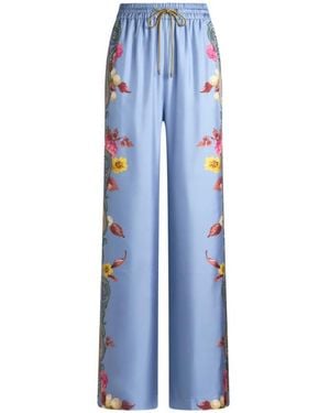 Etro Silk Trousers With Placed Floral Paisley Print - Blue