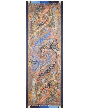 Etro Cashmere And Silk Scarf With Paisley Print - Blue