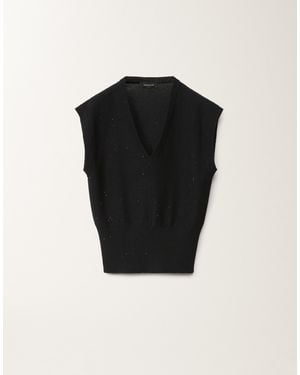 Fabiana Filippi Cotton And Linen Gilet With Sequins, Midnight - Black