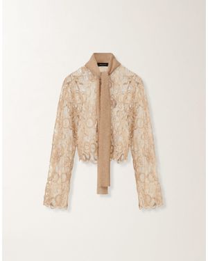 Tシャツ・カットソー FABIANA FILIPPI Cropped shirt with lace collar Fabiana Filippi Lace Cropped Shirt in Natural | Lyst