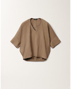 Fabiana Filippi Stretch Viscose And Linen Top, Taupe - Natural
