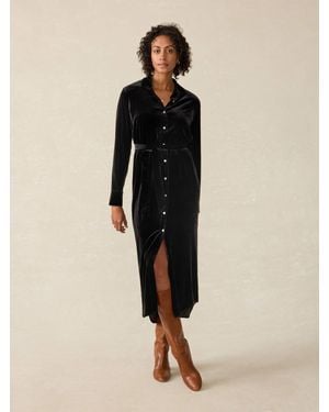 Faherty Stretch Silk Velvet Riley Midi Dress - Natural