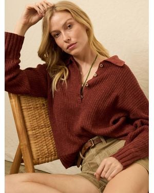 Faherty Miramar Linen Relaxed Polo - Brown