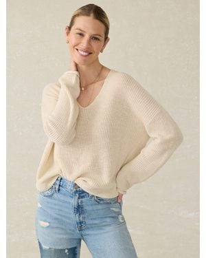 Faherty Miramar Linen V-Neck Jumper - Blue