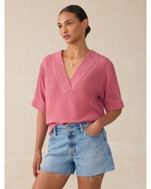 Faherty Dune Cotton Gauze Short Sleeve Popover - Pink