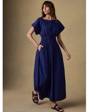 Faherty Coastal Poplin Elia Smocked Dress - Blue