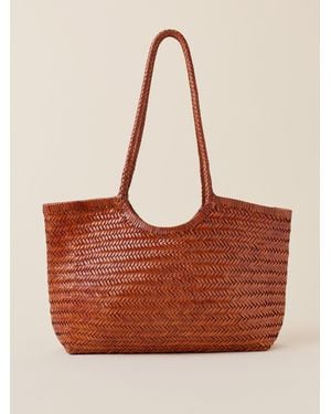 Faherty Woven Leather Tote - Brown