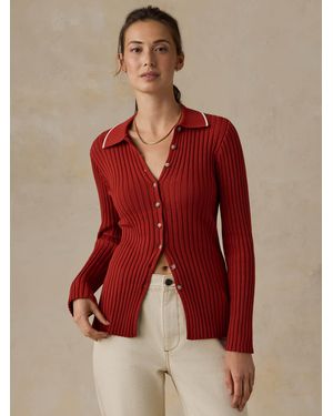 Faherty Sunwashed Cotton Ribbed Cardigan - Red