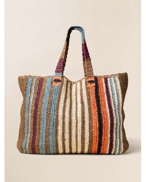 Faherty Straw Striped Beach Tote - Natural