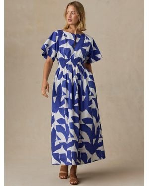 Faherty Coastal Poplin Elia Smocked Dress - Blue