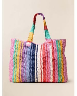 Faherty Straw Striped Beach Tote - Red