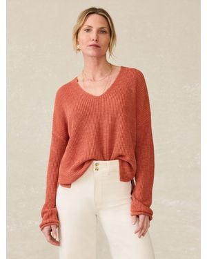 Faherty Miramar Linen V-Neck Jumper - Red