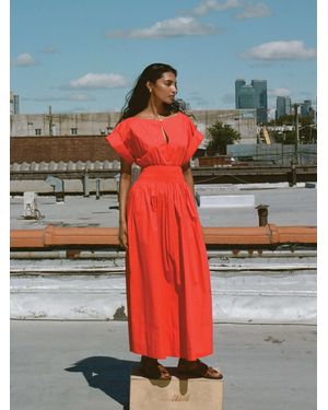 Faherty Coastal Poplin Elia Smocked Dress - Grey