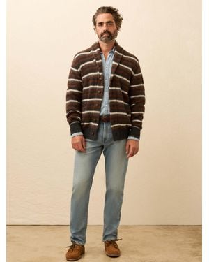 Faherty Striped Cardigan Jumper - Natural