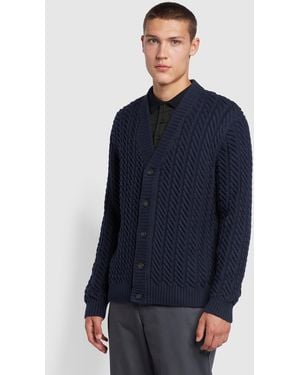Farah Gabriel Regular Fit V Neck Cardigan - Blue