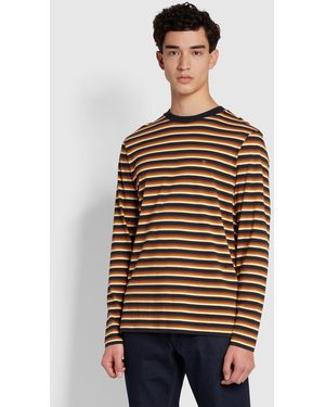 Farah Hamill Regular Fit Organic Cotton Long Sleeve Stripe T-Shirt - Blue