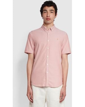 Farah Brewer Slim Fit Short Sleeve Organic Cotton Oxford Shirt - Pink