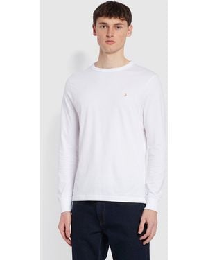 Farah Worthington Slim Fit Long Sleeve Organic Cotton T-Shirt - White