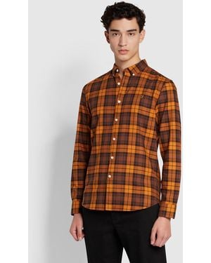 Farah Brewer Slim Fit Long Sleeve Check Shirt - Brown