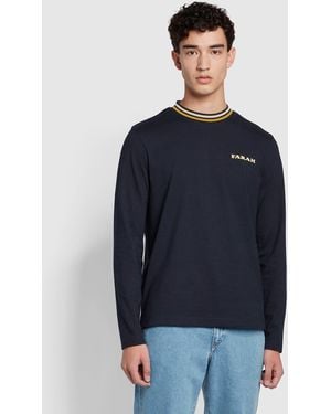 Farah Colorado Tipped Collar Long Sleeve T-Shirt - Blue